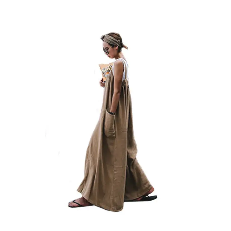 

boho solid color jumpsuits Women summer holiday Bib Cargo Pants Hip Hop Loose Pants Jumpsuit Romper Pocket Plus Size 0321-83