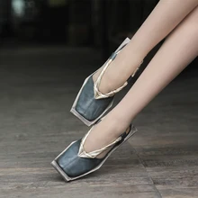 Hot selling genuine leather sandals square toe cowhide women shoes leather low heels casual sandals 088-13