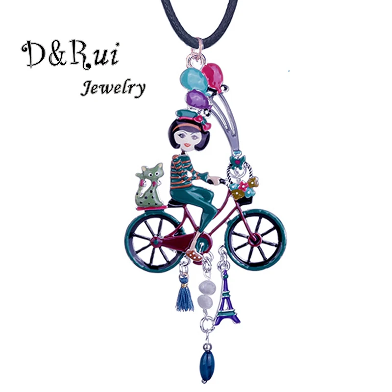 D&Rui Jewelry Holiday Girl Necklaces Creative Design Enamel Bike Pendant Christmas Gifts Fashion Rope Chain Necklace for Girls