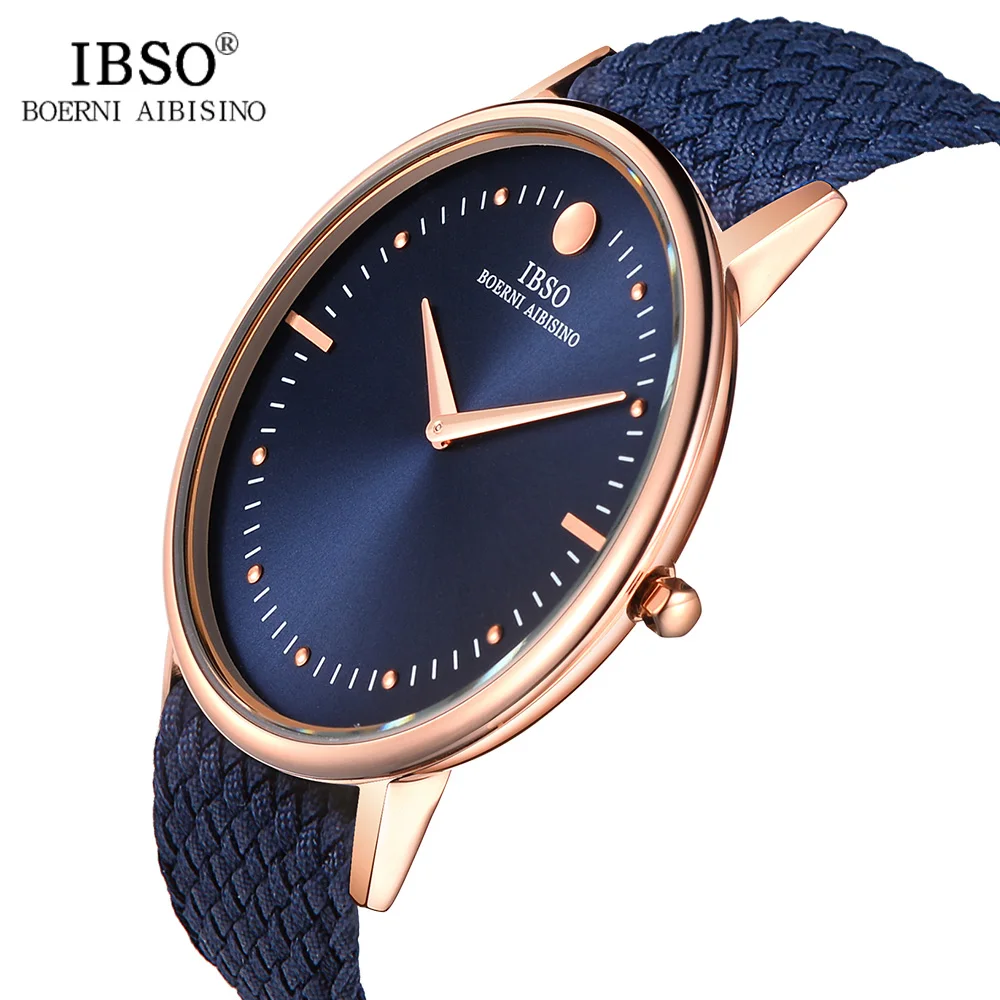 

IBSO New 7.5MM Ultra-thin Mens Watches 2019 Blue and Black Nylon Braided Strap Quartz Wristwatch Casual Fashion Watch Men Clock