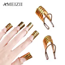 AMEIZII дизайн ногтей C изогнутые форма расширение Формы фольга руководство советы Французский акриловый лак гель УФ многоразовые металлические