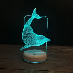 Дельфины рыбы светодио дный LED 3D ночник USB 7 цветов изменить декоративная лампа Детские спальные освещение настольная лампа Дети Best подарки