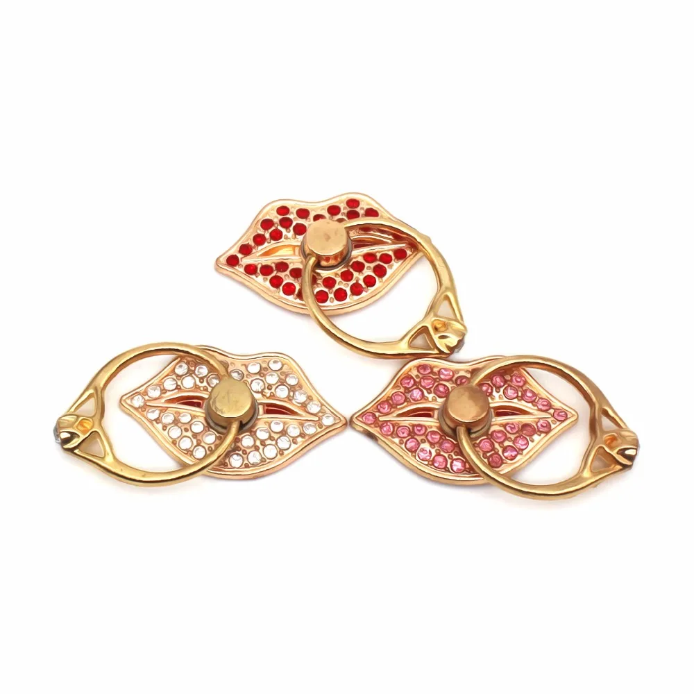 

New Design 1 Piece Finger Ring Holder Universal Mobile Phone Holder Ring Stand Fashion Rhinestone Lips Phone Holder Ring
