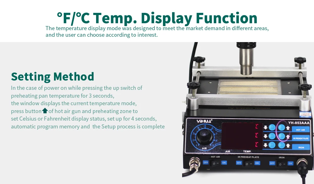 YIHUA 853AAA паяльная станция 3 в 1 станция предварительного нагрева с горячим воздушным пистолетом паяльник кронштейн паяльная станция сварочный инструмент