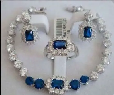 

Fashion Jewellery Women's Set Blue Stone Sapphire bracelet earring ring AAA style 100% Natural jade Noble Fine jewe
