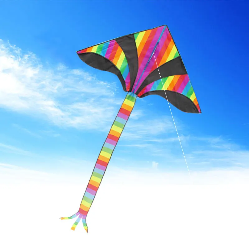 

Color +50 meter line New triangular rainbow kite beach sports triangle long tail colorful flying kite outdoor sports kite