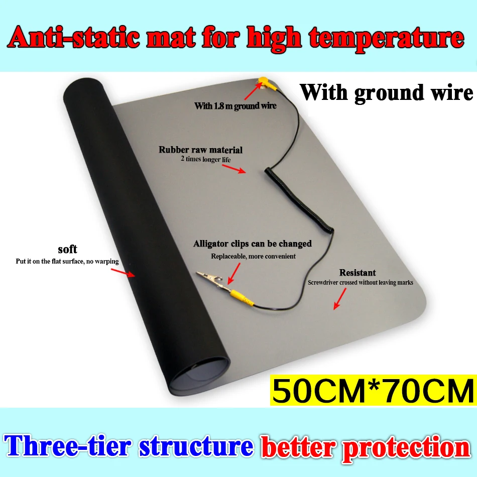 700*500 черный ESD Антистатический Настольный коврик для поддержки изолятора+ заземленная проволока+ ESD запястье для ремонта мобильных ПК антистатический бла