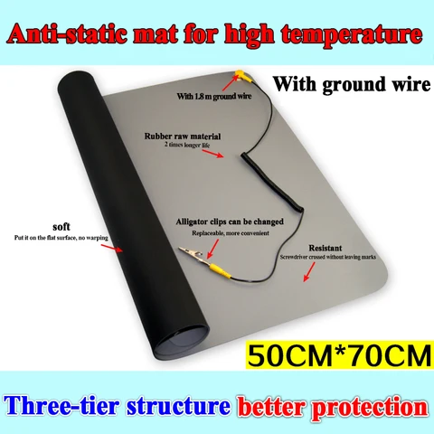 Antiestática do Isolador da Manutenção da Esteira da Mesa + Fio à Terra + Pulso do Esd para o Reparo do Computador Preto Almofada Terra + Pulso do para o Reparo Computador Móvel Antiestático Bla 700*500 Esd à