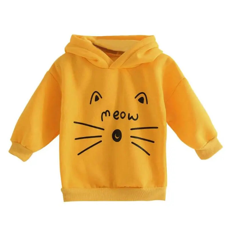 Winter Baby Cute Cat Hoodies Sweet Girls Sweatshirts Loose Kids Long