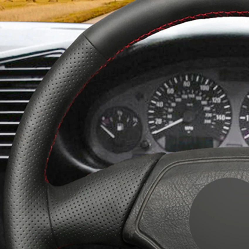 Черный PU искусственная кожа DIY ручной сшитый чехол рулевого колеса автомобиля для BMW E36 E46 E39