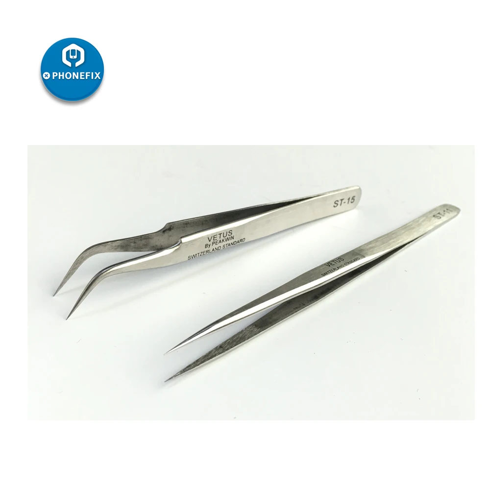 

PHONEFIX 100% Vetus Precision Tweezers ESD Anti-acid Stainless Steel Eyelash Extension Tweezers Eletronic Set Phone Maintenance
