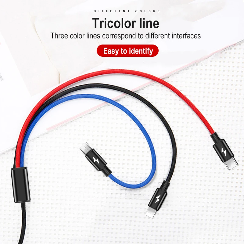 3in1 كابل يو اس بي 8Pin المصغّر usb نوع C كابل الشاحن ل فون X سامسونج S9 كابل شحن مايكرو شاحن يو اس بي الحبل شحن سلك
