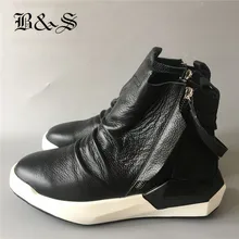 Черные и уличные мужские высокие ботильоны; роскошные кроссовки; кроссовки из натуральной кожи; уличные ботинки; Повседневная Брендовая обувь черного цвета на плоской подошве с молнией