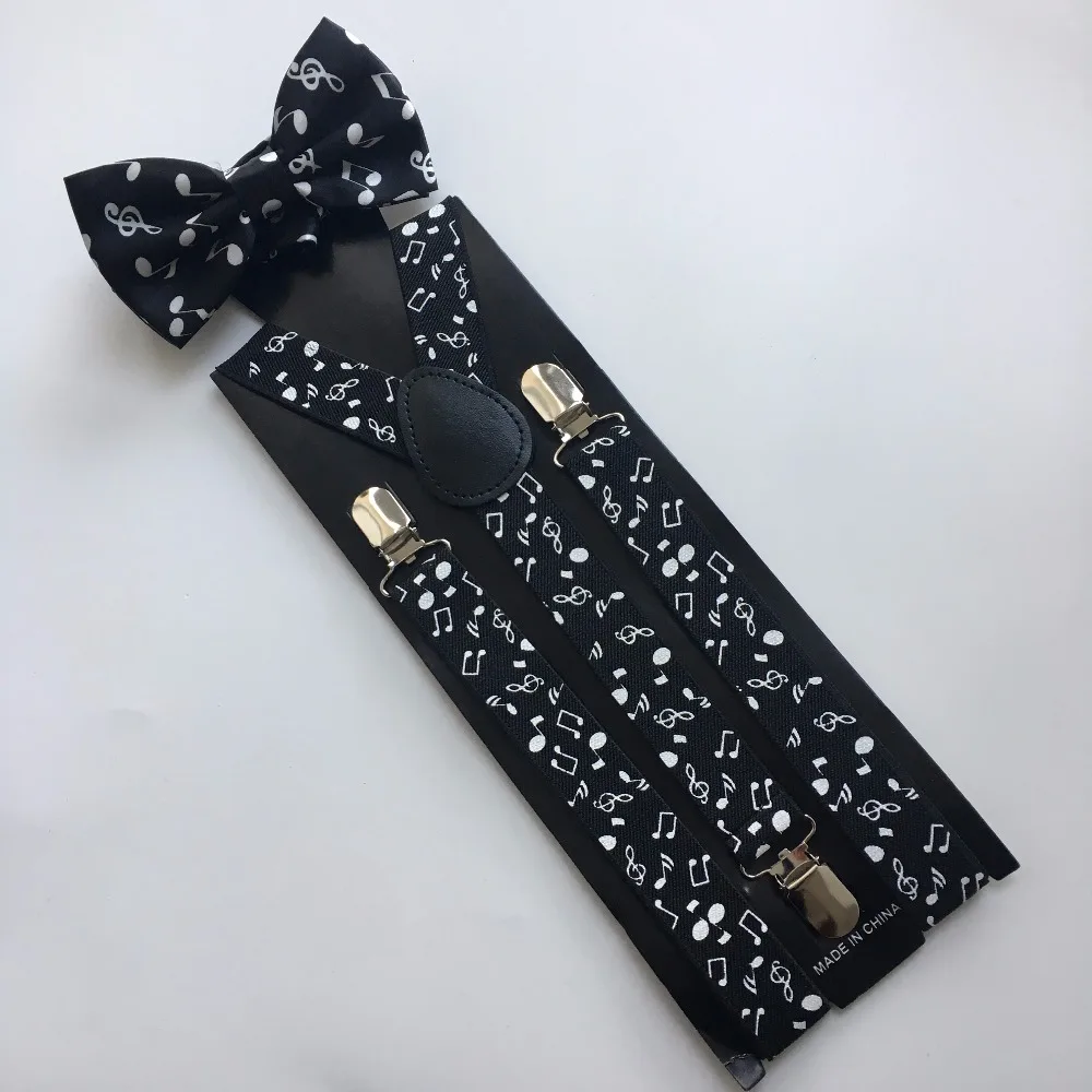 

Fashion Supply Of Men's Music Bowtie Set Version of The Music Print Adult Straps Three Clip Strap Clip Suspenders
