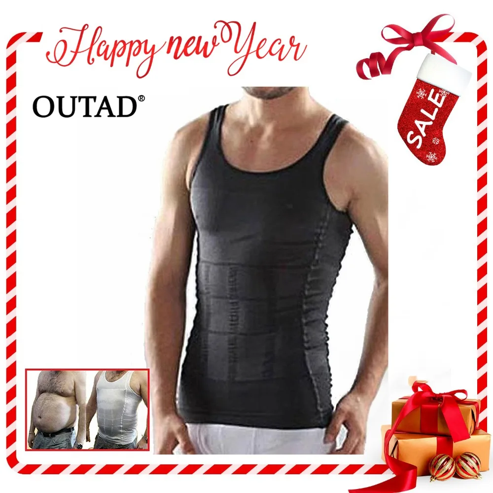 OUTAD Men Corset Body Slimming Tummy Shaper Vest Belly Waist Girdle Shirt Black/White Shapewear