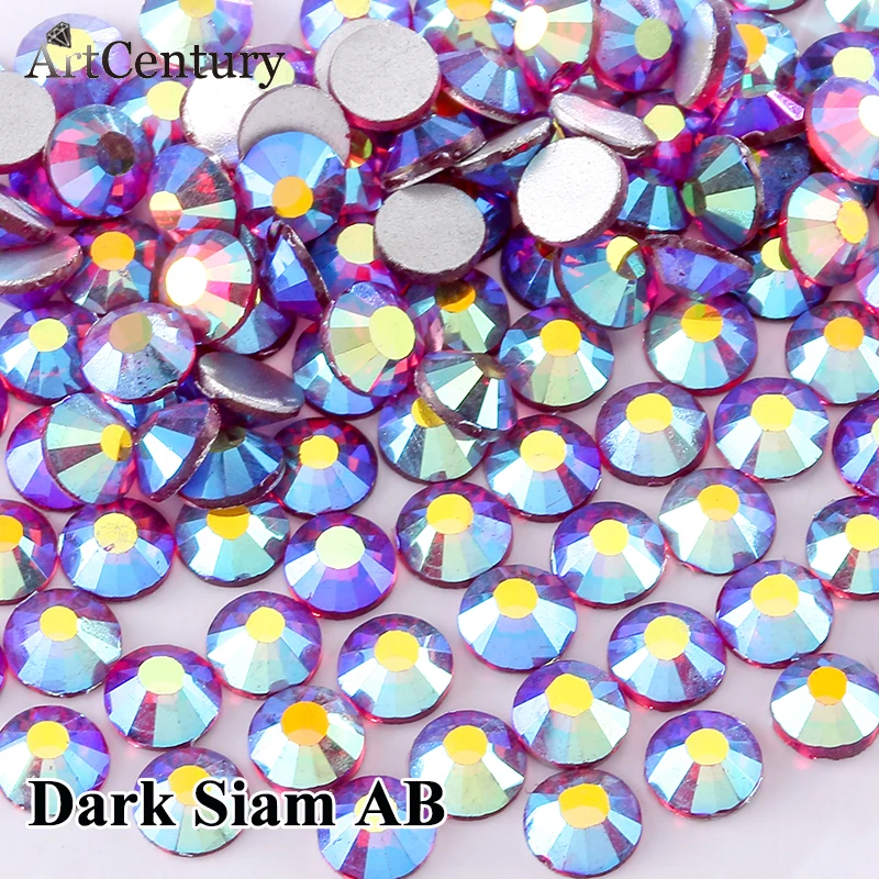 Artcentury блестящие ss3-ss30 Стекло Flatback кристалл не исправление стразами темно-Siam AB Nail