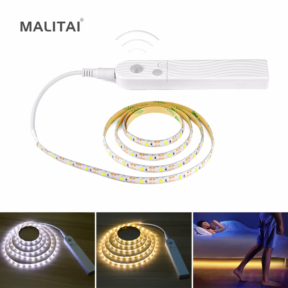 

1M 2M 3M Wireless Motion Sensor LED Strip Battery Power Night light Under Bed lamp For Closet, Wardrobe, Cabinet, Stairs,Hallway