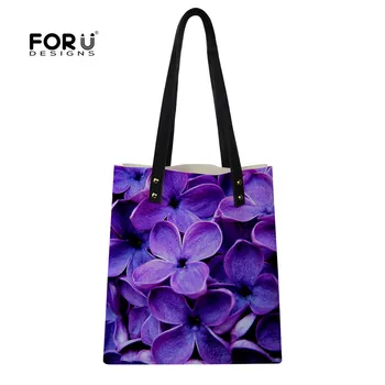 

FORUDESIGNS Floral Women PU Leather Totes Bags Female Large Shoulder Bags Flower Printing Purple Shopping Bags For Teenager Girl
