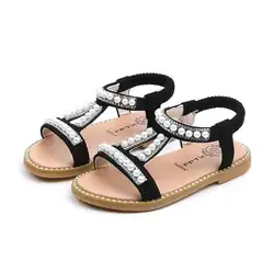 Летние босоножки для девочек обувь для детей с жемчугом обувь для принцессы сандалии для маленьких кристалл для девушки один обувь для