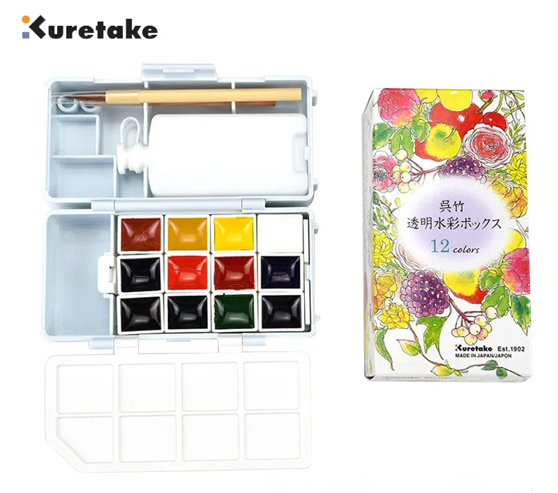 Kuretake Акварельная живопись компактная коробка набор 12 цветов для наружного