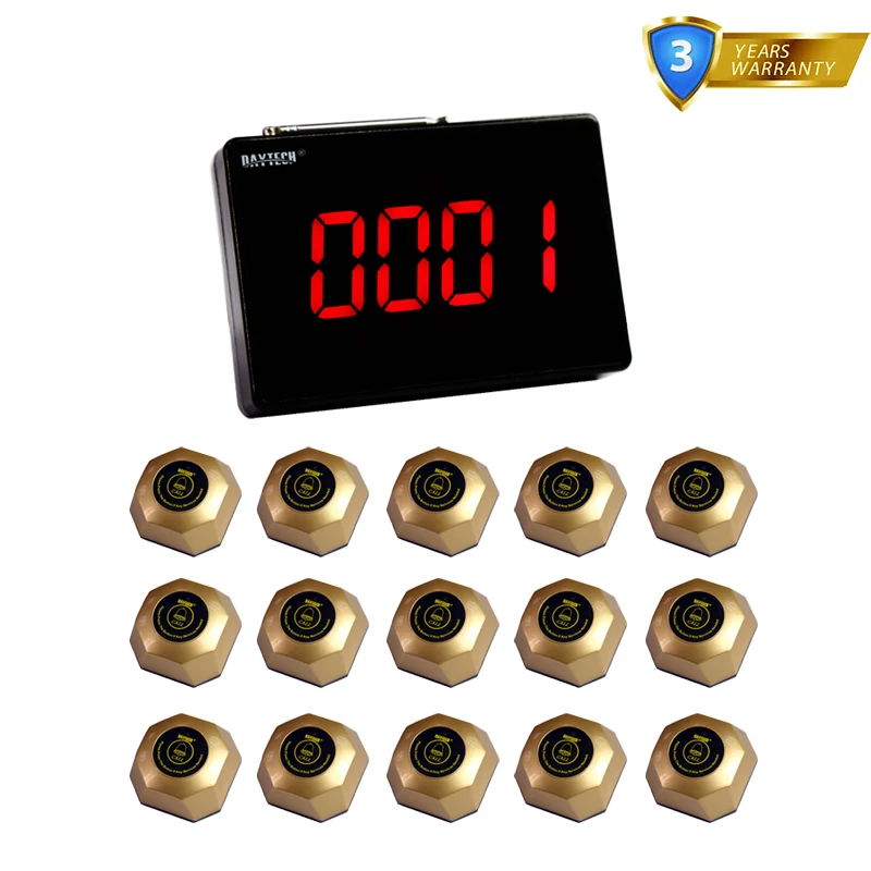 

DAYTECH Wireless Pager Guest Paging System Restaurant Calling System One Panel Pager 15 Wilress Call Buttons Bell