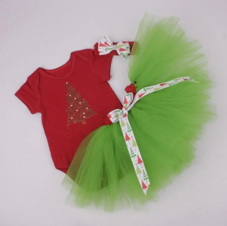 Комплект из 3 предметов, Детский комбинезон для девочек с надписью «My First Chrismtas», юбка-пачка с головной повязкой, украшенная стразами, для От 0 до 12 месяцев - Цвет: Оранжевый