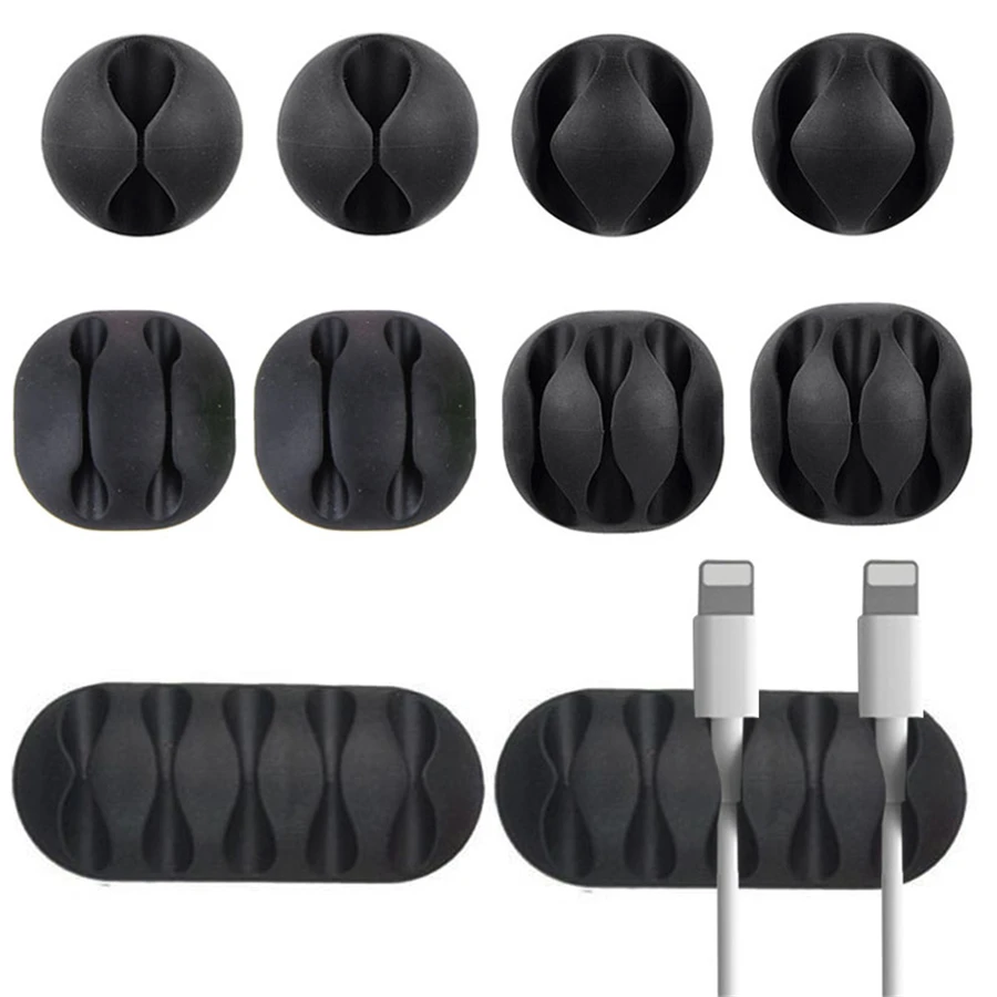 

10Pcs/lot Cable Protector Multipurpose Single Double Five holes Wire Cord Cable Management Clip Ties USB Charger Cable Organizer