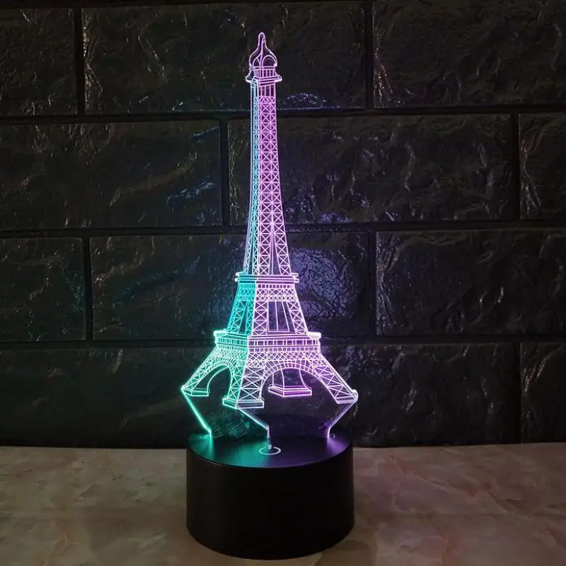 

Creative Seven Color Touch Charging Led Desk Lamp Eiffel Tower 3d Visual Night Light Christmas decorations gift Table Lamps