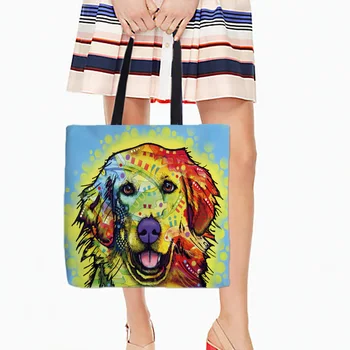 

Shopping Tote Bags Storage Colorful Animal Pets Prints Two Sides Printing Casual Daily Use Single Shoulder Bags White Canvas