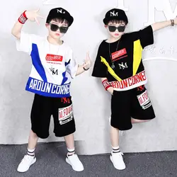 2019 комплект детской одежды, летняя одежда с буквенным принтом для мальчиков, хлопковые комплекты детской одежды с короткими рукавами для