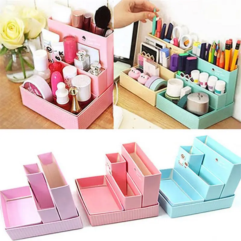 

2016 New High Quality DIY Paper Board Storage Box Desk Decor Stationery Makeup Cosmetic Organizer New Pen Holder