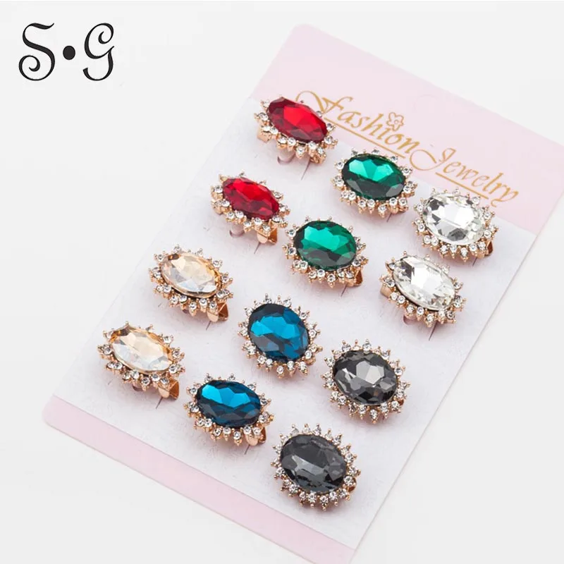

12 pcs/lot New Fashion Solid Brooch Pin Scarf Elegant Trendy Style Womens Alloy Rhinestone Magnetic Brooch Crystal Accessories