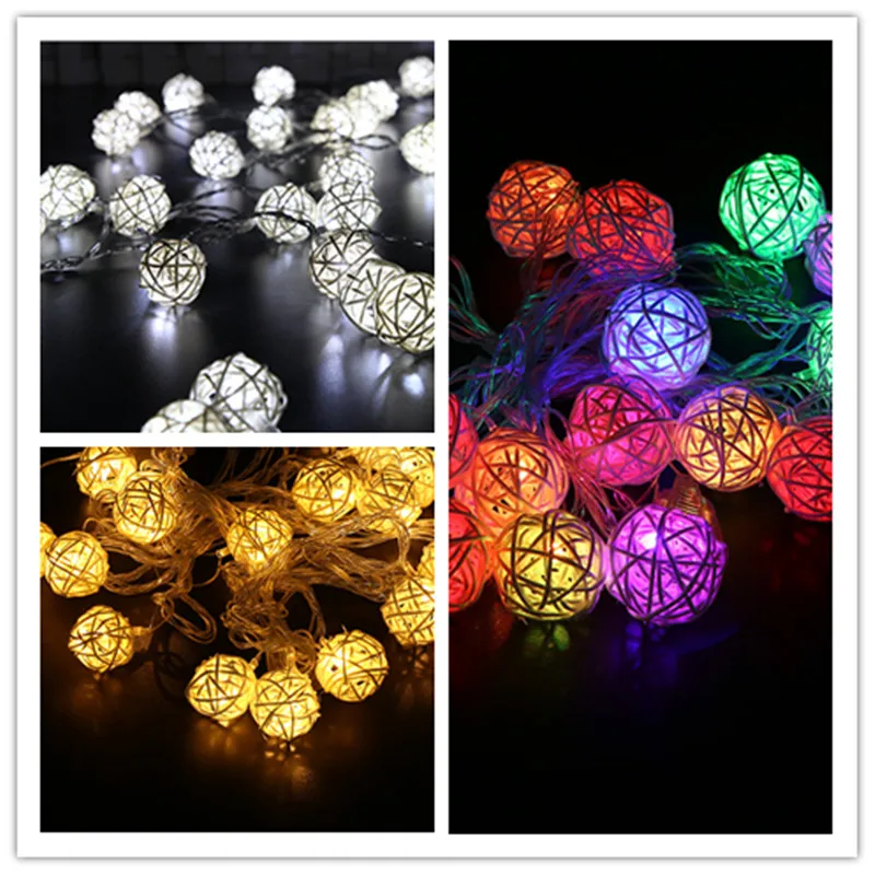 20 LEDs Holiday Christmas Light 2M Fairy Rattan Ball String Lamp White Warm Colorful Decoration for Xmas New Year Wedding Party (1)