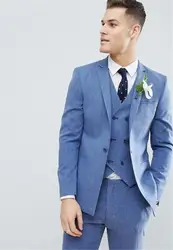 Синий 3 шт Для мужчин пиджак костюм для свадьбы Slim fit Бизнес офисные жениха Вечерние куртка мужской костюм с брюками жилет индивидуальный