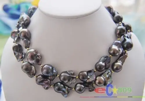 

FREE SHIPPING>>>@@ 34" 28mm BLACK BAROQUE KESHI REBORN PEARL NECKLACE