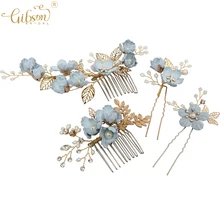 Синий цветок ручной работы Свадебный гребень для волос шпильки для свадебной прически боковая шпилька вечерние аксессуары для волос