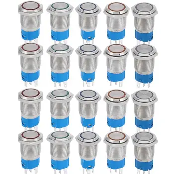 

16mm LED Light 5Pin Self-Reset 1NO 1NC Metal Push Button Switch for Car Modification 1NO-1NC Self-Reset IP67 and IK09 Protection