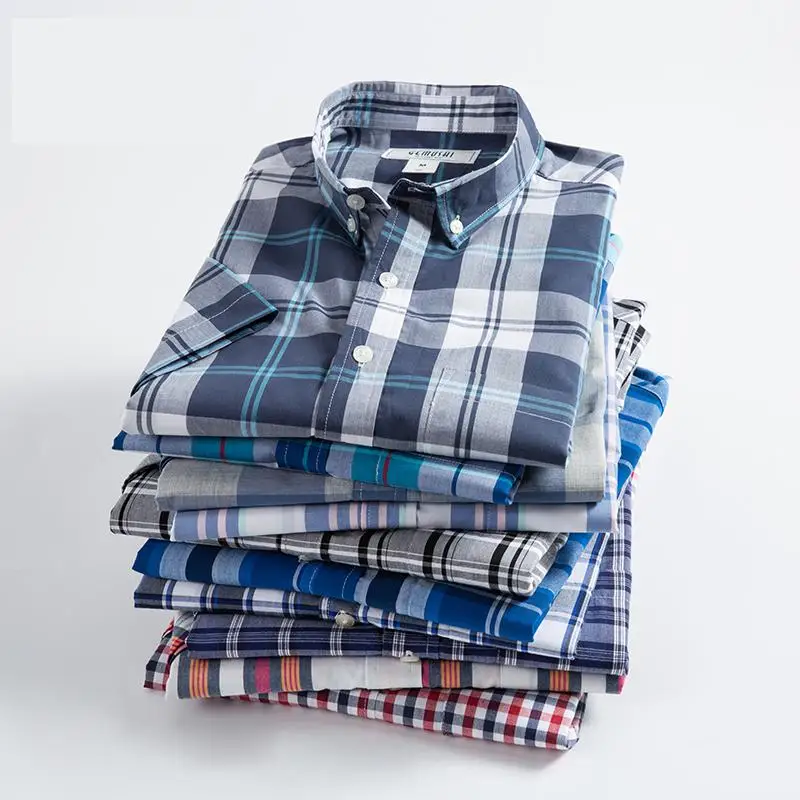 

New arrival Summer Men Short Sleeved Cotton Lattices Casual Fashion Casual Shirts mens large plus Size M L XL 2XL3XL 4XL 5XL 6XL