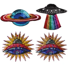Мультяшный UFO космический корабль земля железо на заплатках для одежды Звездные войны инопланетянин Большой патч армейский рок украшения для одежды аппликация