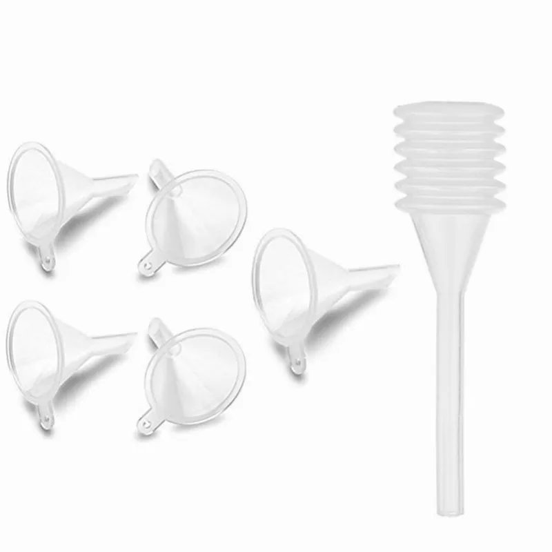 

5Pcs Mini Clear Plastic Funnels with 1PC Pipette for Filling Small Bottles or Perfume Liquid Essential Oils Spice Powder Lab