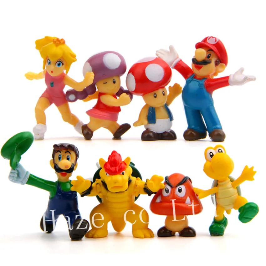 8 шт./компл. Super Mario Bros Luigi ABS фигурки фигурка Toy2-5cm |