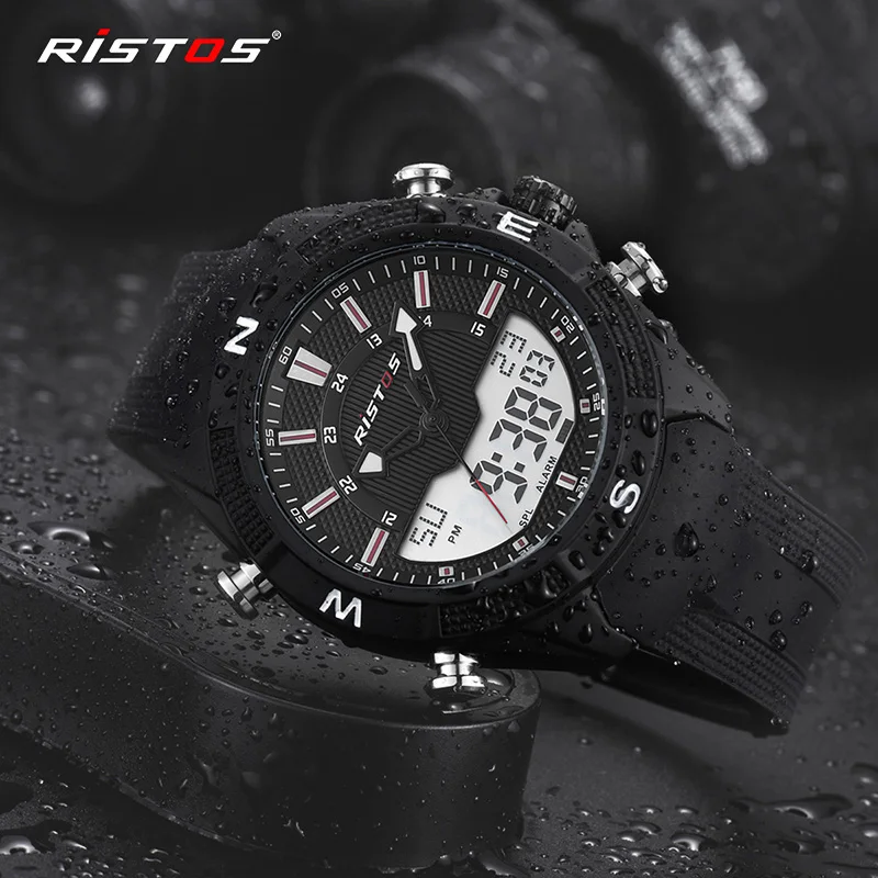 

RISTOS Male Chronograph Watch Relojes Masculino HombreSilicone Strap Men Sports Watches Analog Multifunction Wristwatch 9365