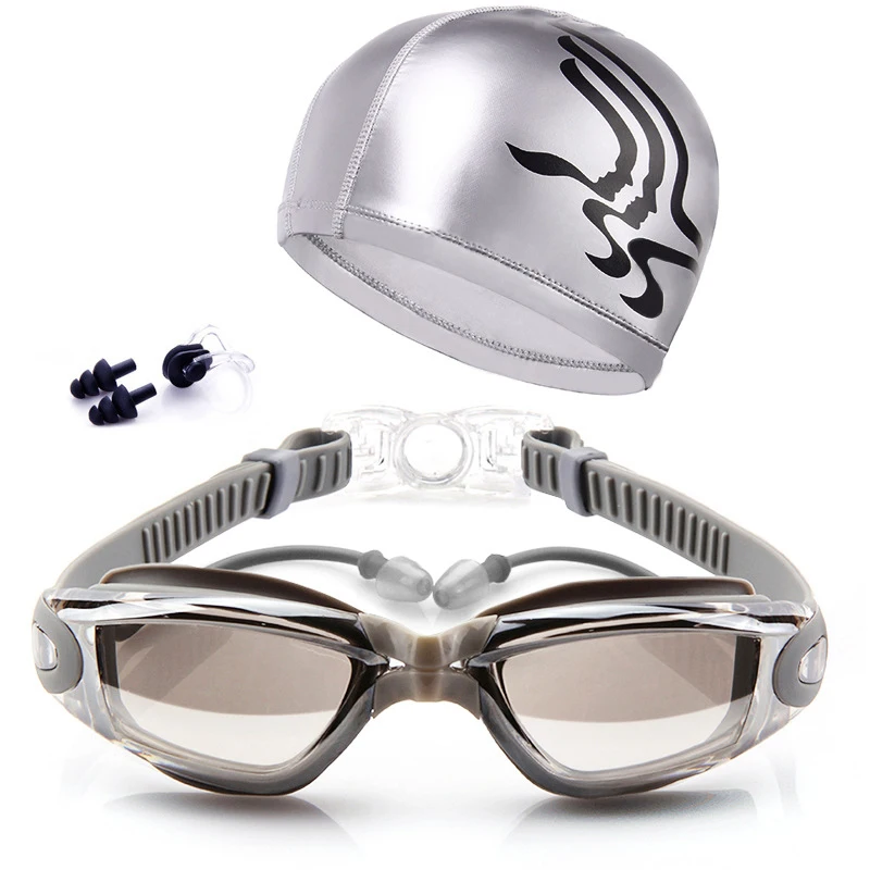 Очки для плавания ming с шапкой, ушные затычки, зажим для носа, водонепроницаемые очки для плавания, HD, противотуманные, для взрослых, очки для плавания в бассейнах, для плавания