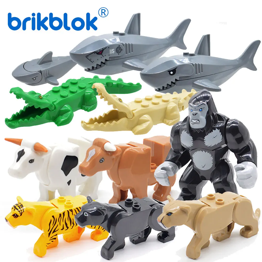 

SINGLE SALE ZOO FARM ANIMALS FOR CITY BUILDING BLOCKS CROCODILE COW SHARK GORILLA LEOPARD TIGER FIGURES MINI DOLL FIG KIDS TOYS
