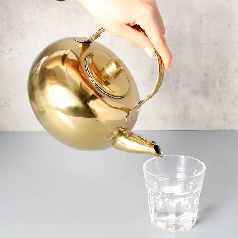 

Stainless Steel Tea Pot Gold Tea Kettle With Tea Strainer Outdoor Camping Flower Tea Set Puer Kettle Kitchen Water Pot