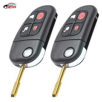 

KEYECU 2 Pcs Replacement Remote Key Fob 4 Button 315/433MHz Adjustable 4D60 Chip for Jaguar X type S type XJ Uncut Blank Blade