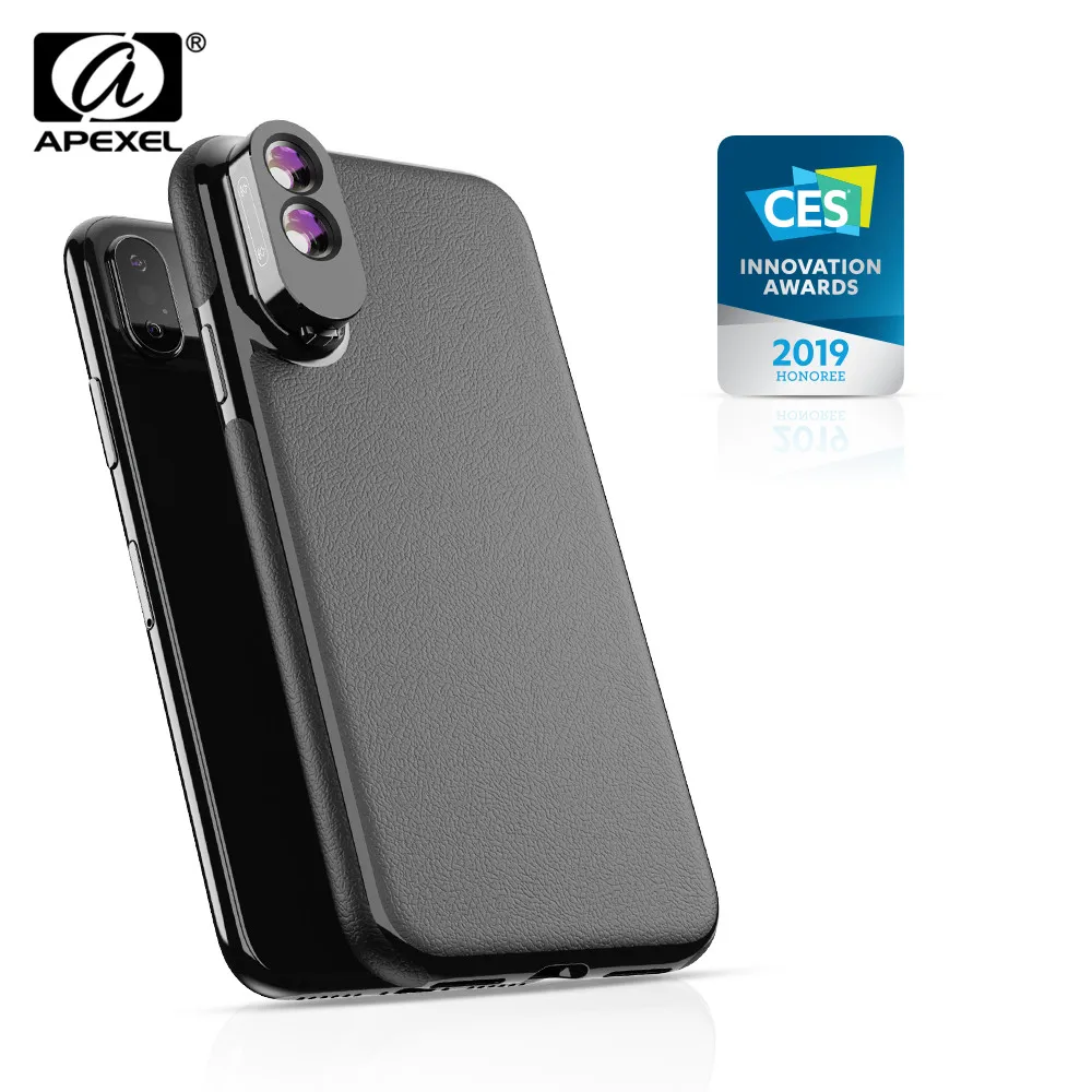Супер маленький объектив APEXEL для iPhone XS Max 2 в 1 широкоугольный макрообъектив