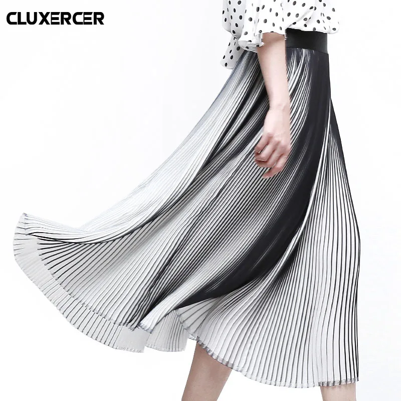 

Casual Pleated Skirts Womens Spring 2018 New Arrival Fashion Long Skirt Chiffon High Waist Elastic Solid Women Skirt