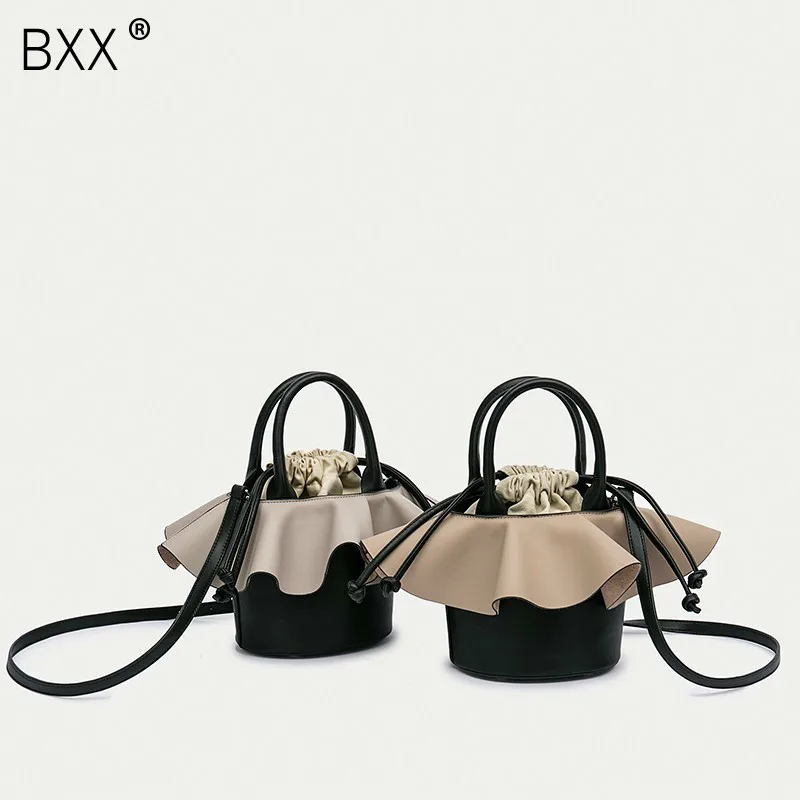 

[BXX] 2020 New Arrival Hit Color Single Strap Spliced Foldable Patch Double Handles PU Leather Handbag Shoulder Bag OE353