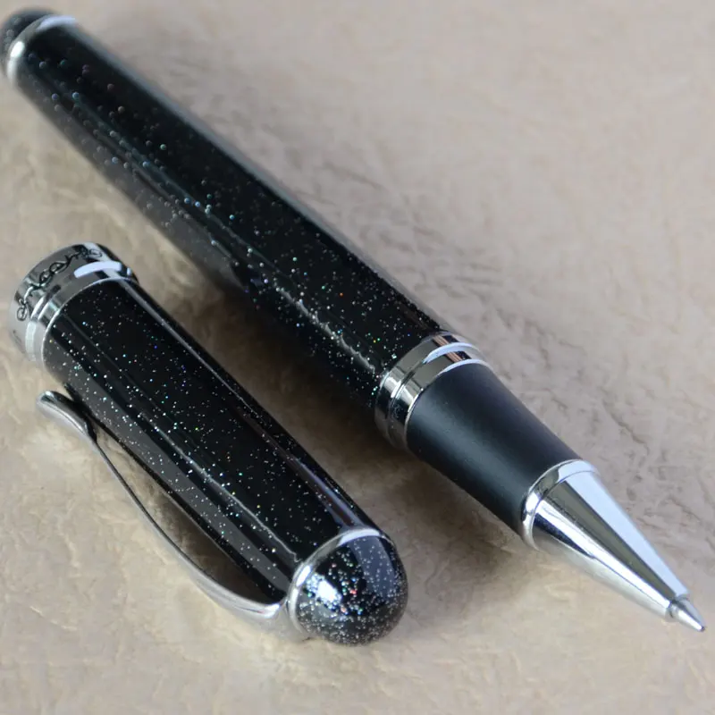 Шариковая ручка JINHAO 750 черный и серебристый с красочными песками синий